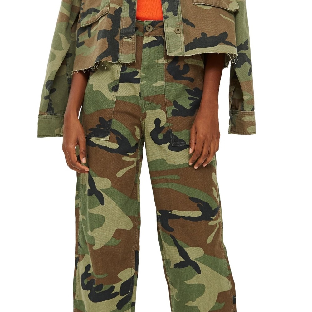 Topshop Benny Camo Crop Cotton Trousers